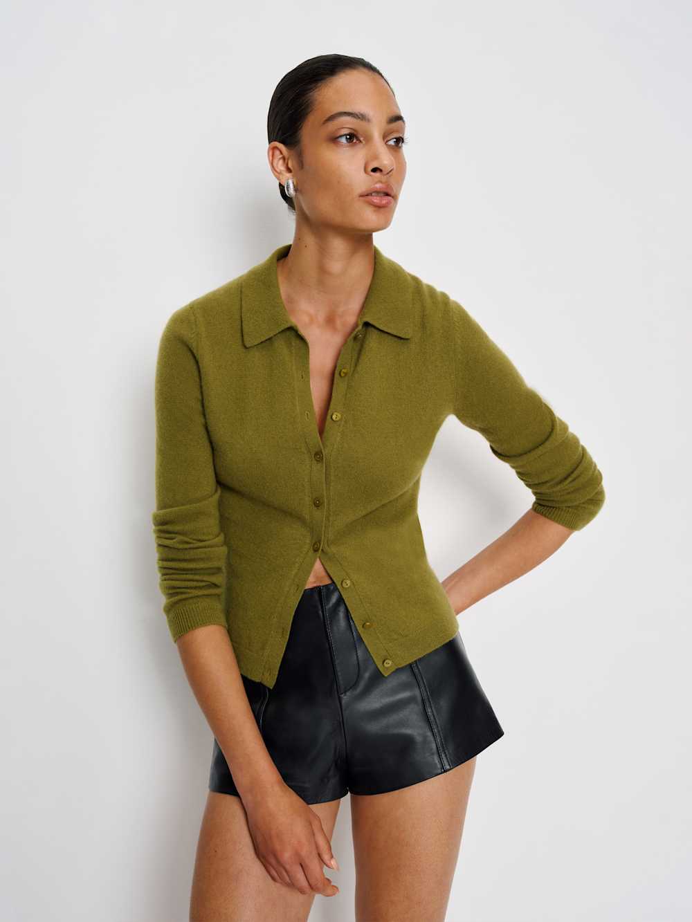 Florentina Cashmere Collared Cardigan - Pear