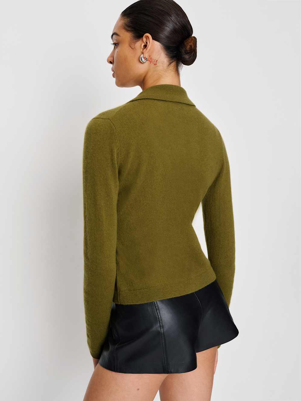 Florentina Cashmere Collared Cardigan - Pear
