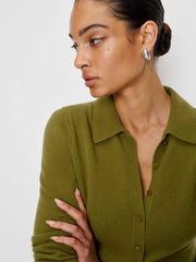 Florentina Cashmere Collared Cardigan - Pear
