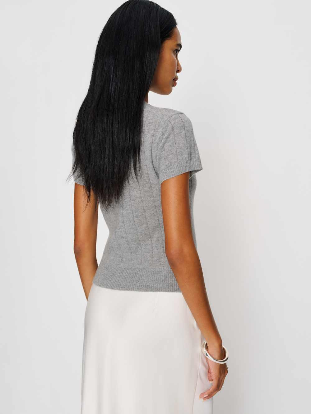 Darcy Cashmere Tee - Ribbed Granite