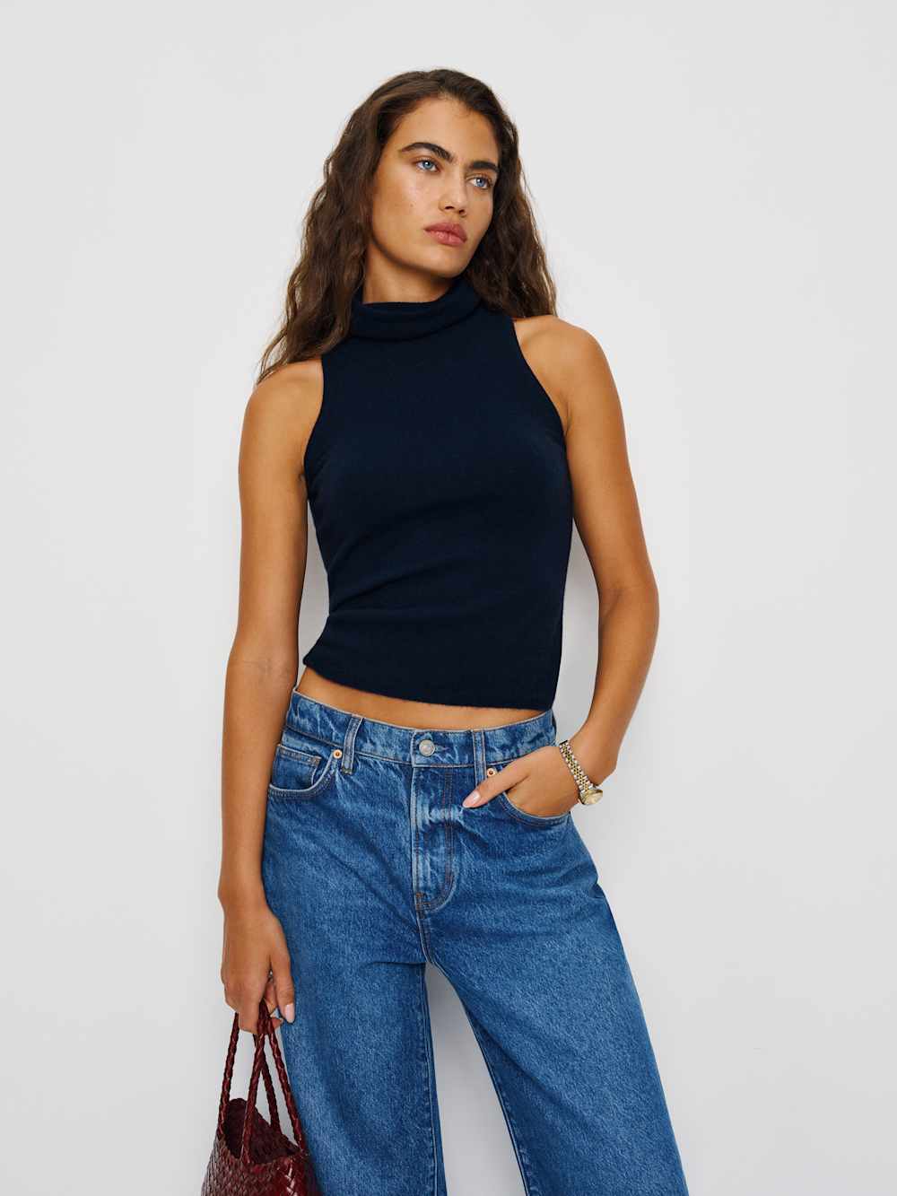 Marcy Cashmere Turtleneck Tank - Navy