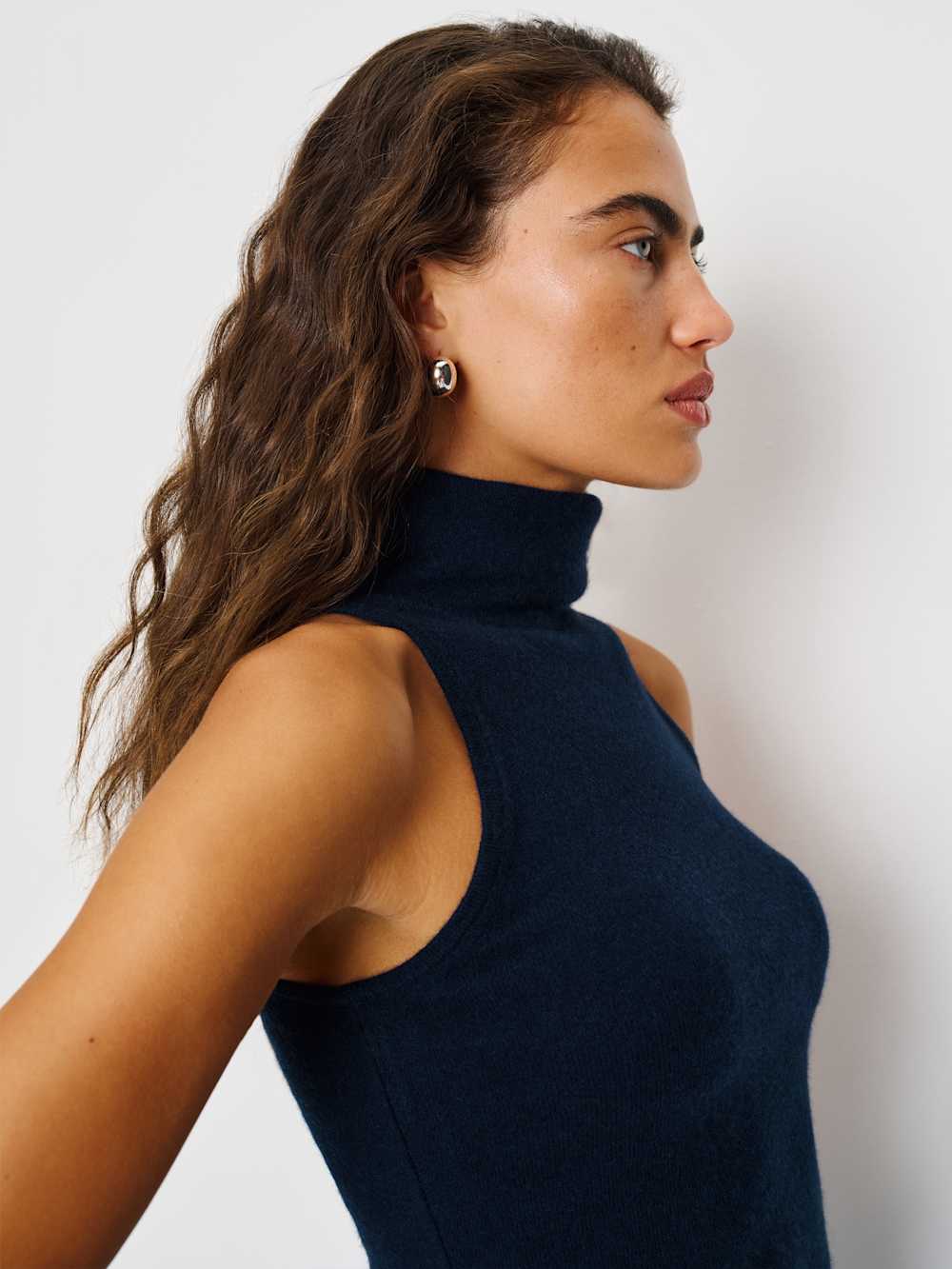 Marcy Cashmere Turtleneck Tank - Navy