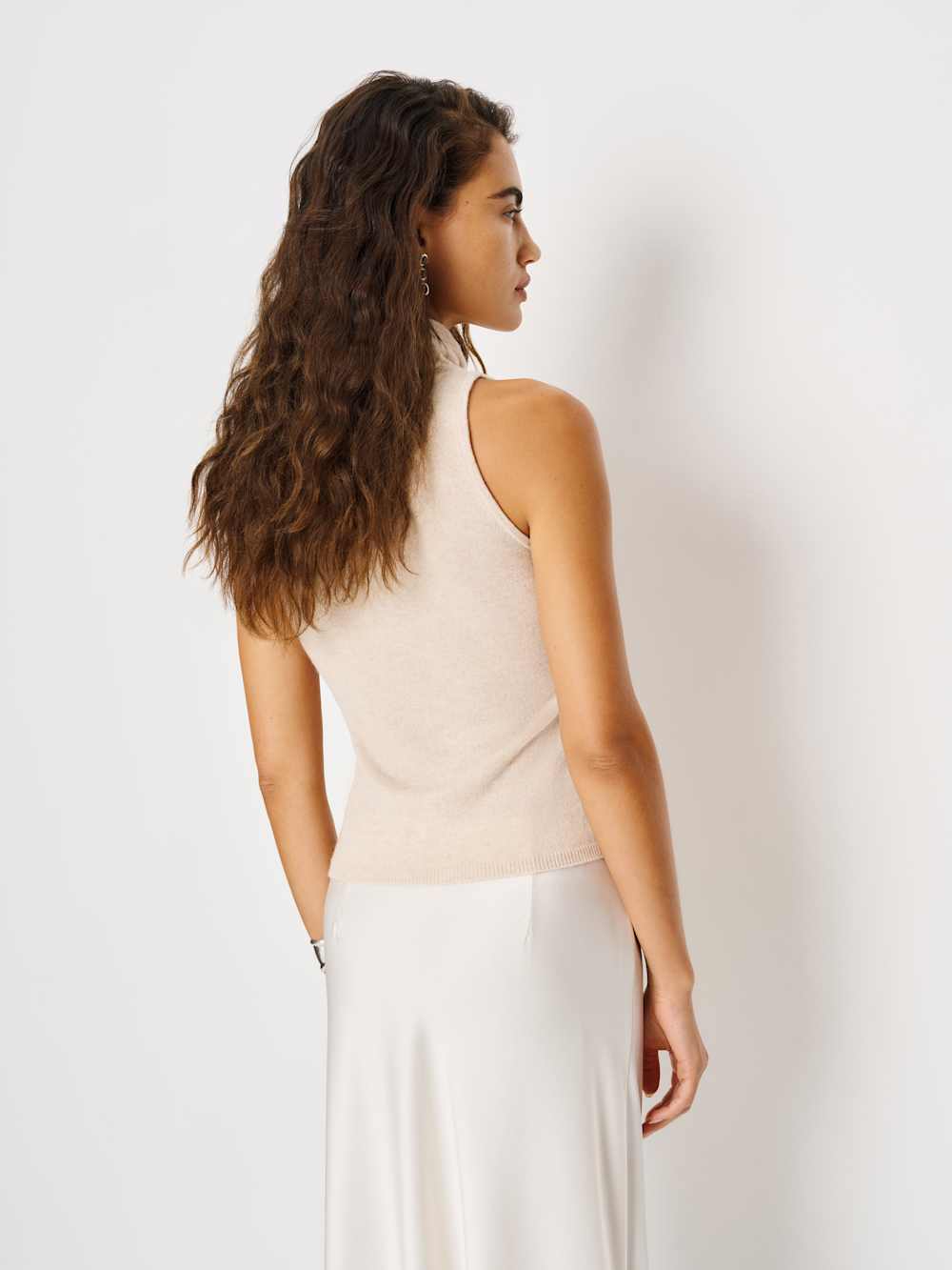 Marcy Cashmere Turtleneck Tank - Wheat