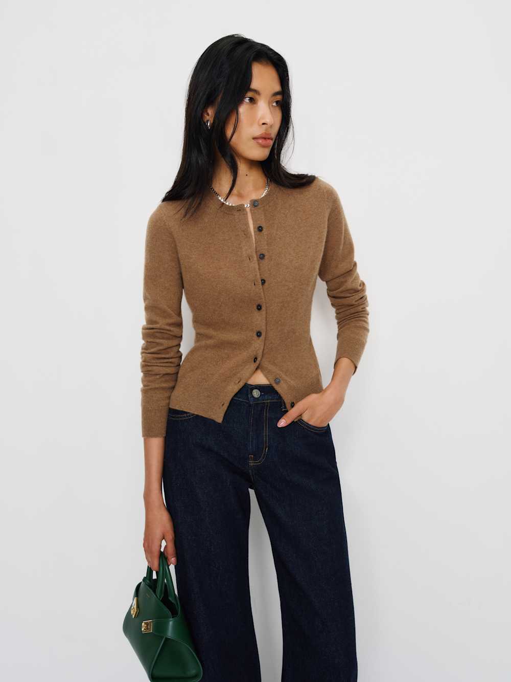 Farren Cashmere Crew Cardigan - Camel