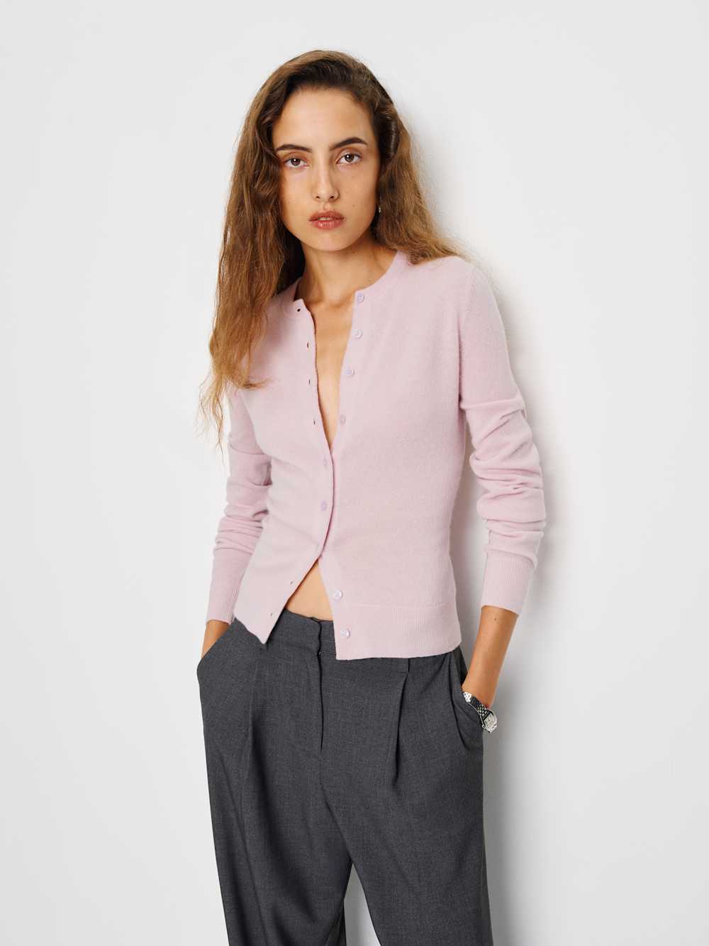 Farren Cashmere Crew Cardigan - Foxglove