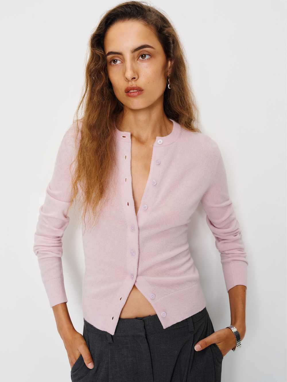 Farren Cashmere Crew Cardigan - Foxglove
