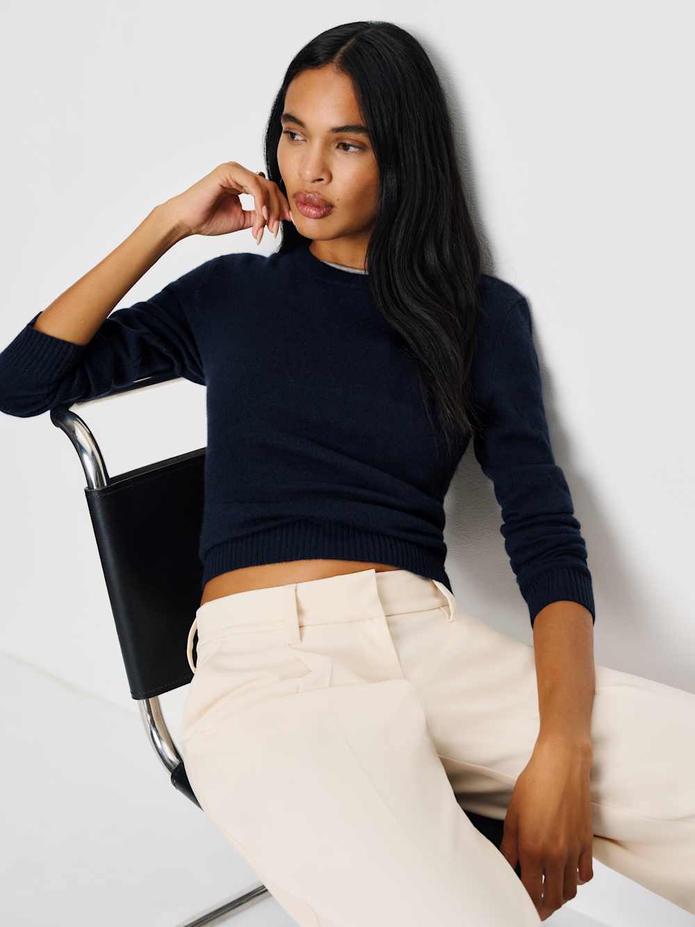 Lian Cashmere Crew Sweater - Navy