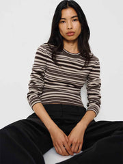 Lian Cashmere Crew Sweater - Brown Multi Stripe
