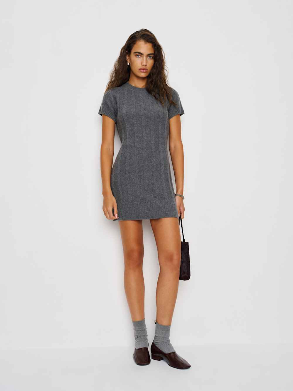 Sadie Cashmere Mini Dress - Ribbed Thunder