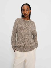 Finley Oversized Cotton Crew - Shitake Fior Di Latte Marl