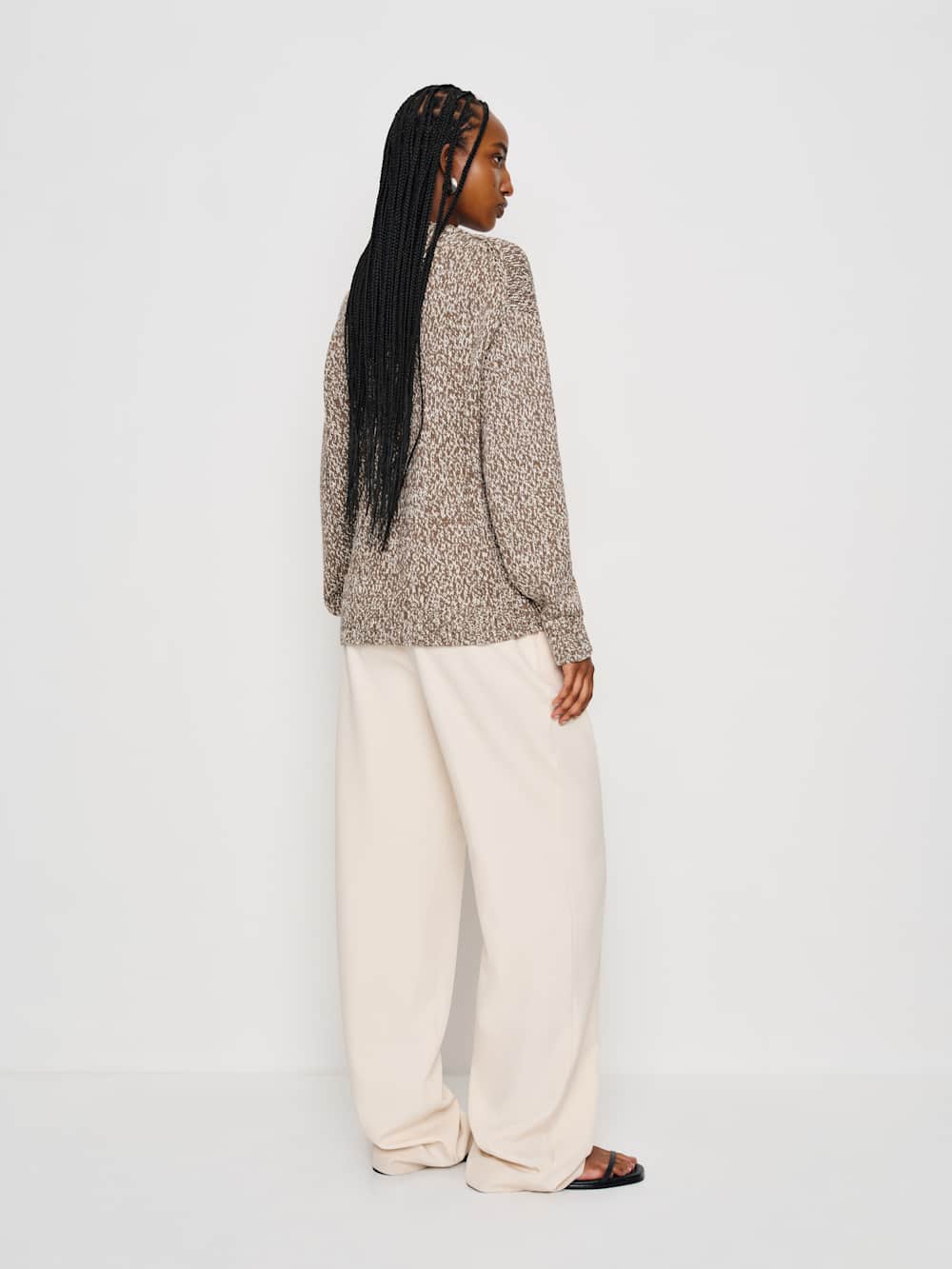 Finley Oversized Cotton Crew - Shitake Fior Di Latte Marl