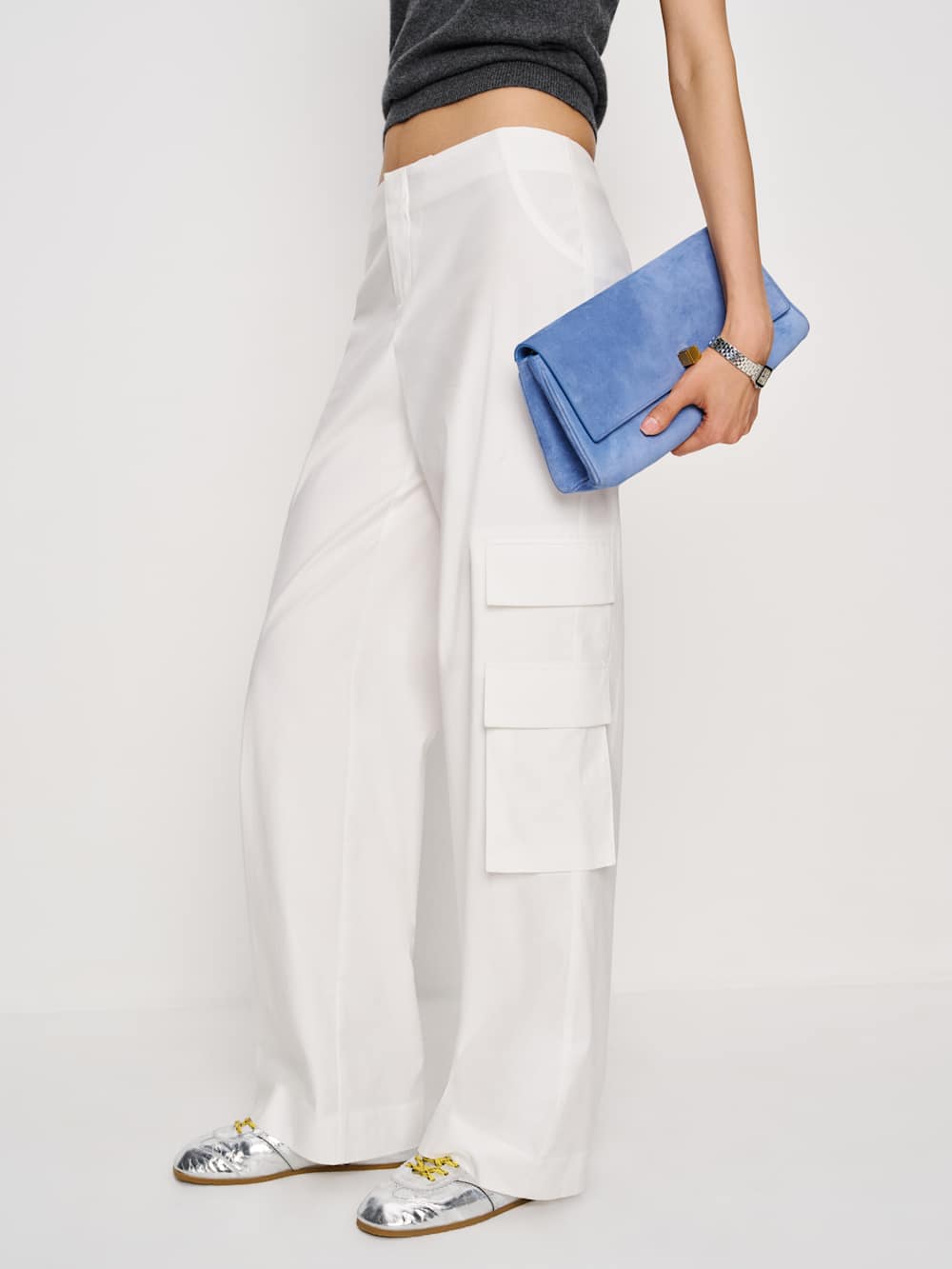 Vida Poplin Low Rise Cargo Pant - Bright White
