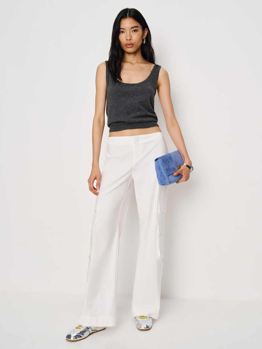 Vida Poplin Low Rise Cargo Pant - Bright White