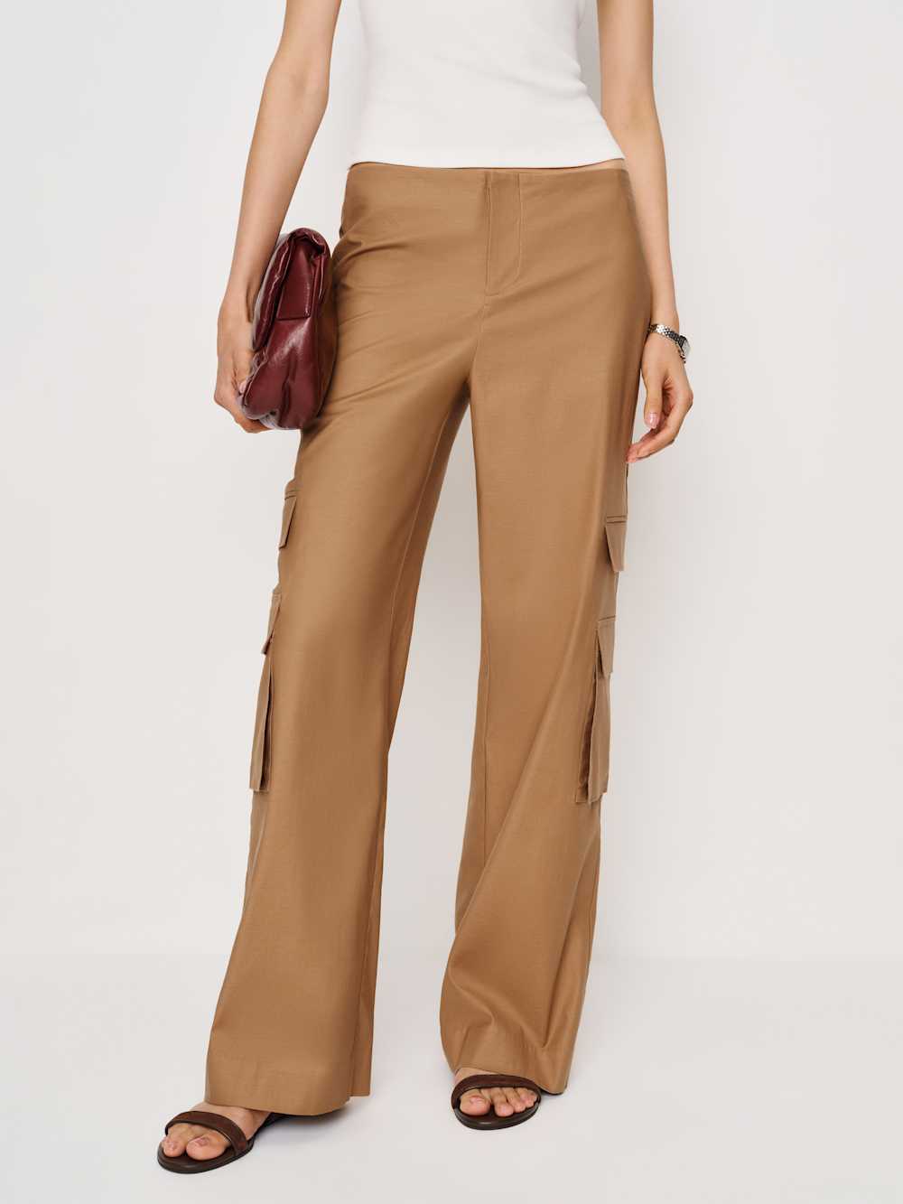 Vida Poplin Low Rise Cargo Pant - Peanut