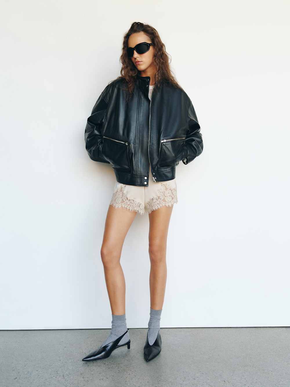 Veda Harrison Leather Oversized Bomber - Black
