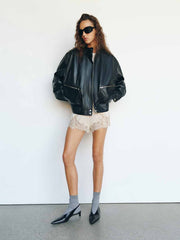 Veda Harrison Leather Oversized Bomber - Black