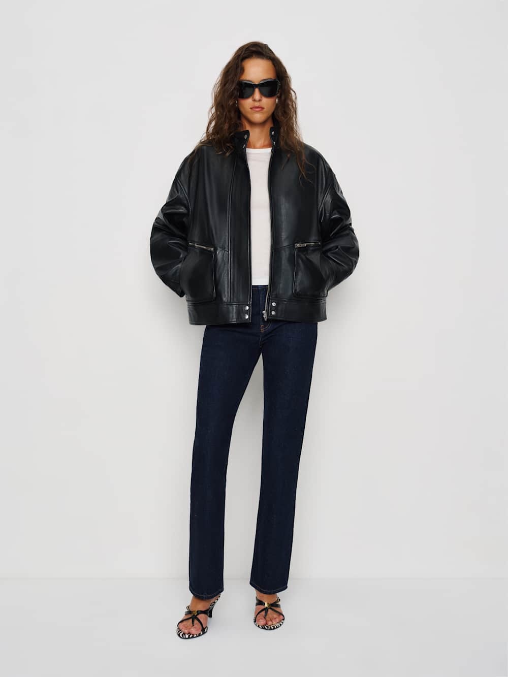 Veda Harrison Leather Oversized Bomber - Black