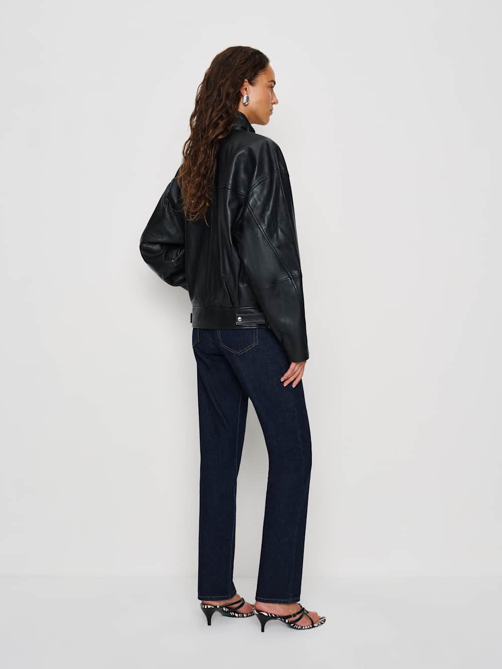 Veda Harrison Leather Oversized Bomber - Black
