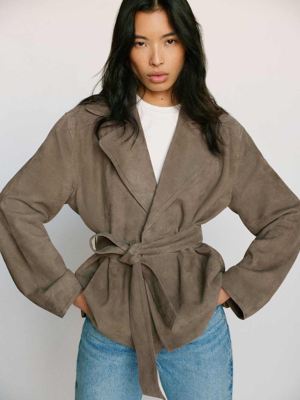 Veda Jaden Cropped Trench - Mushroom Suede