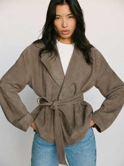 Veda Jaden Cropped Trench - Mushroom Suede