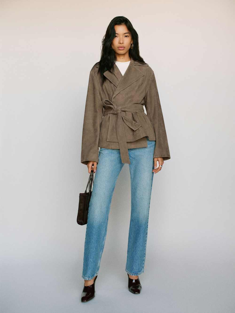 Veda Jaden Cropped Trench - Mushroom Suede