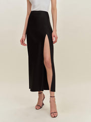 Petites Layla Satin Skirt With Slit - Black