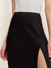 Petites Layla Satin Skirt With Slit - Black