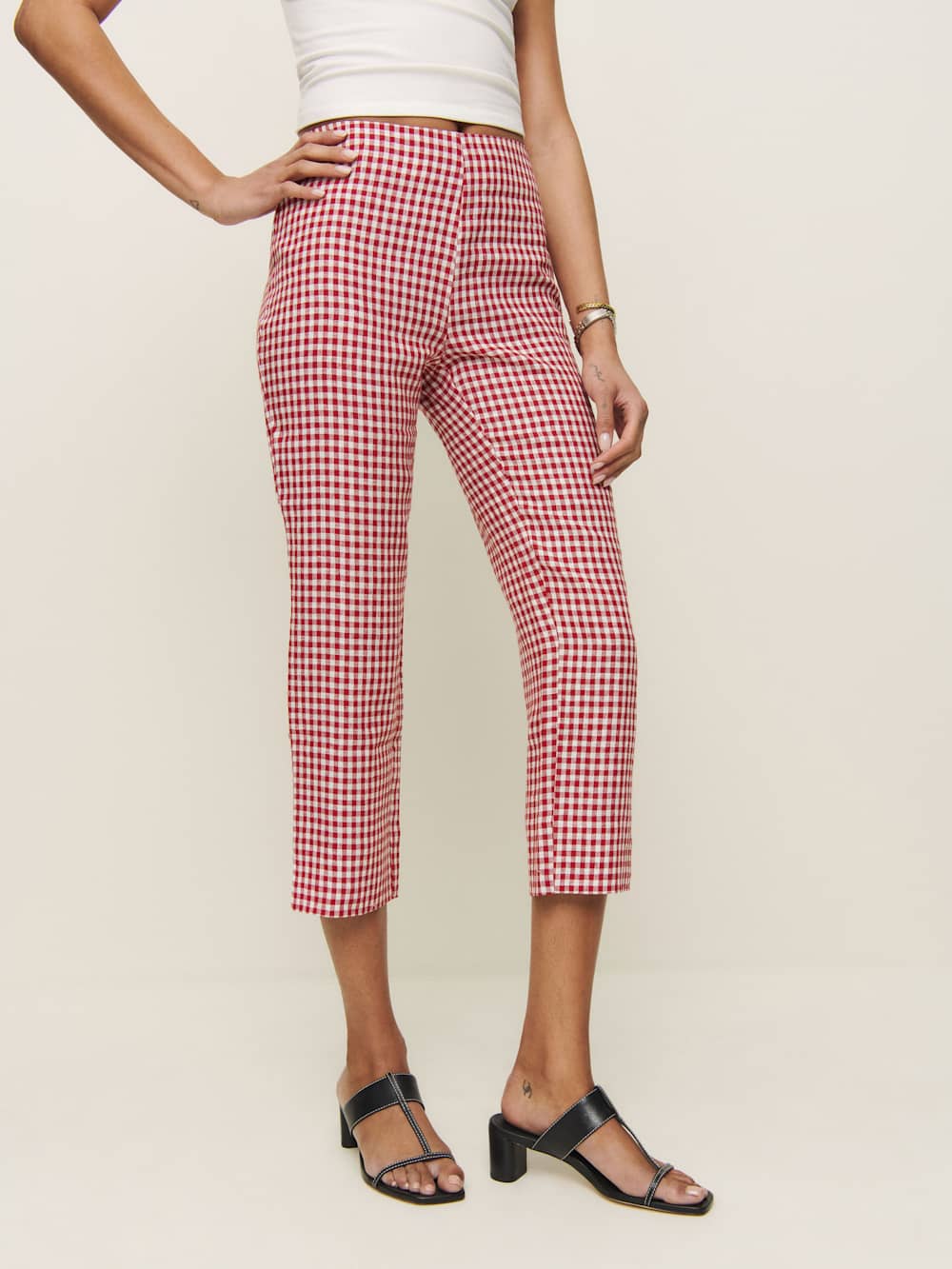 Petites Petra Linen Low Rise Pedal Pusher Pant - Tomato Check