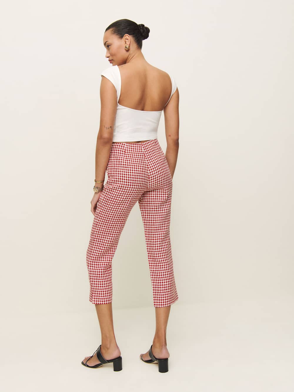Petites Petra Linen Low Rise Pedal Pusher Pant - Tomato Check