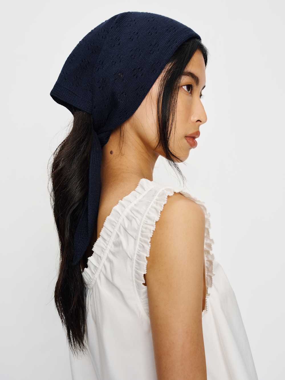 Goldie Cashmere Blend Triangle Scarf - Navy Pointelle