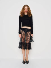 Delcy Low Waist Skirt - Black Lace
