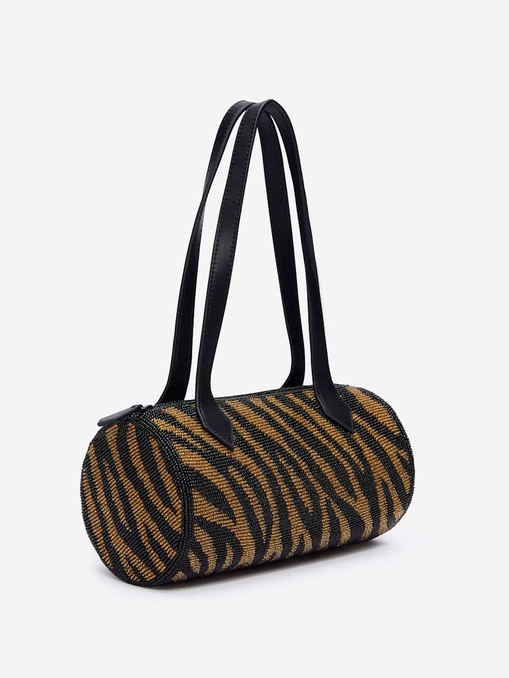 Aurora Shoulder Bag - Bronze Black Zebra Beaded