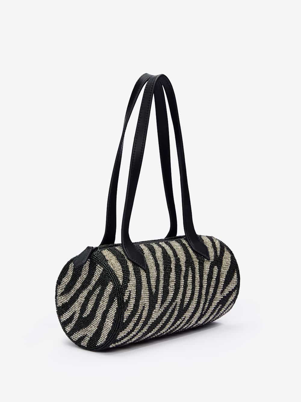 Aurora Shoulder Bag - White Black Zebra Beaded