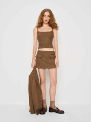Calloway Low Rise Skort - Brown Check