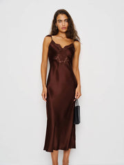 Serafina Silk Dress - Mahogany