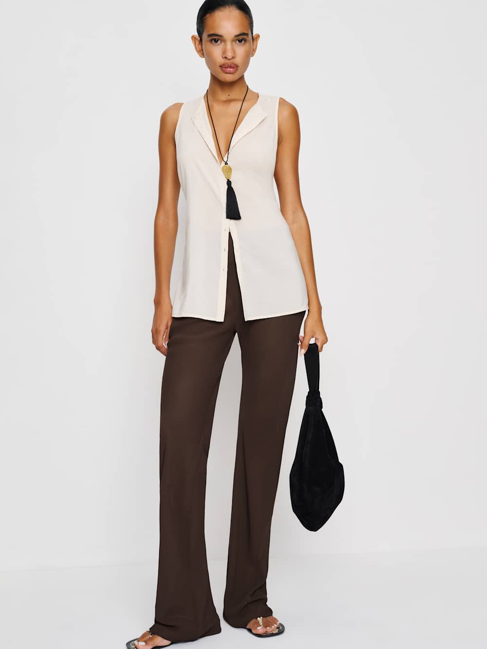 Gale Sheer Mid Rise Bias Pant - Mole