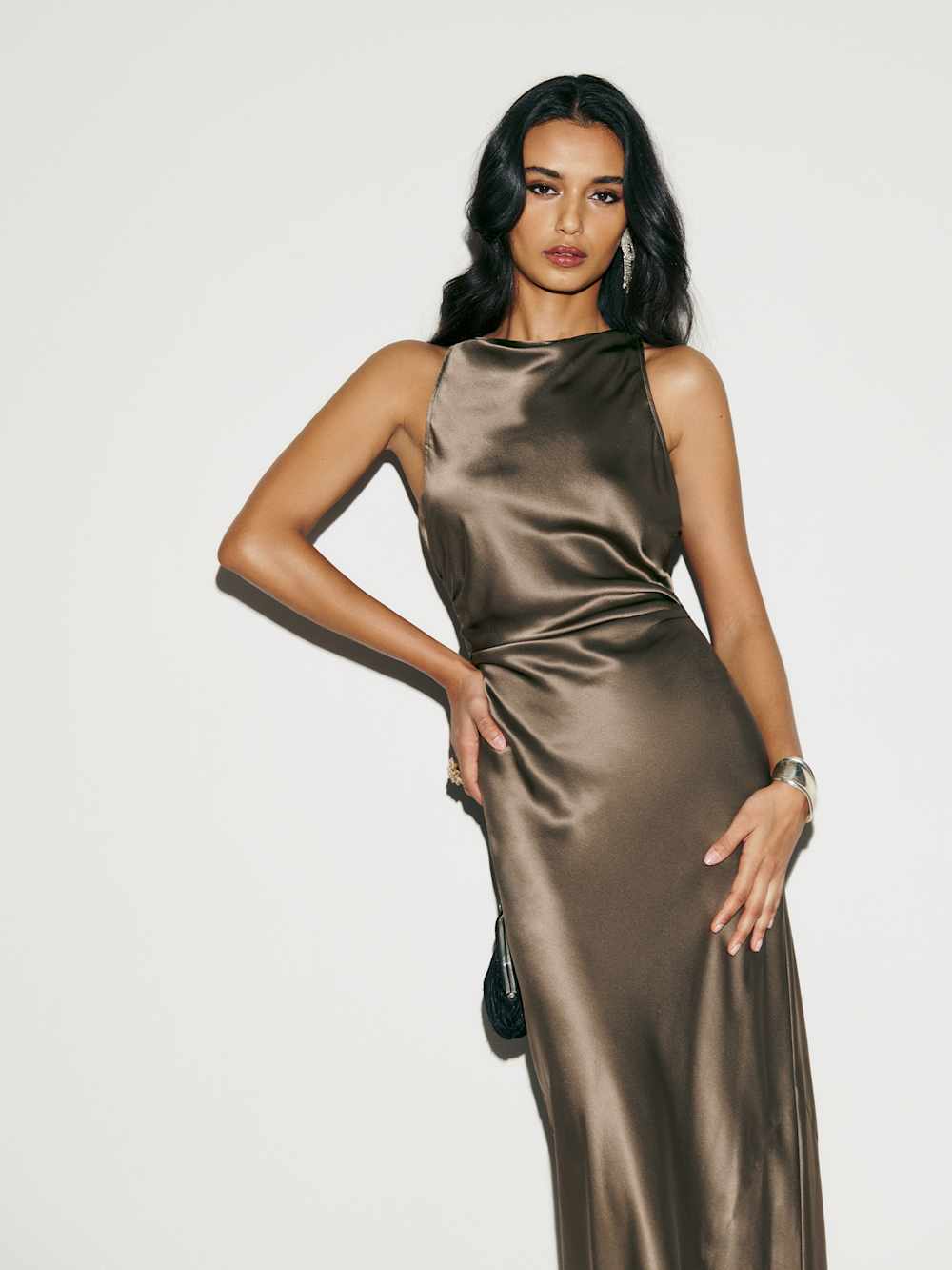 Petites Anaiis Silk Dress - Morel