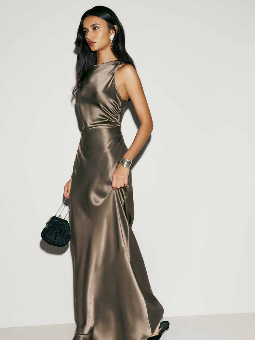 Petites Anaiis Silk Dress - Morel