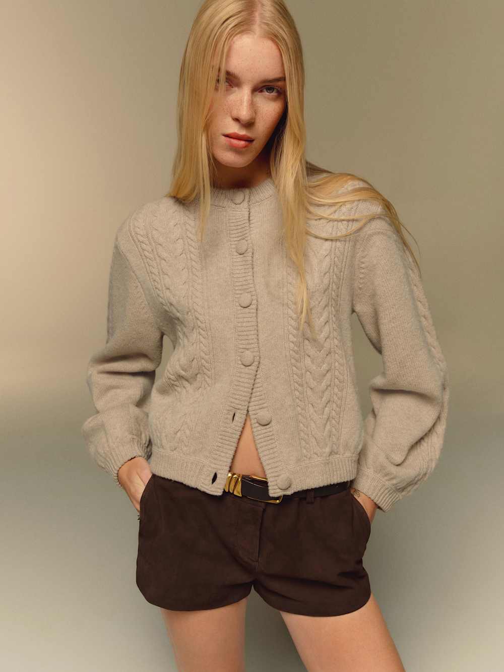 Cobel Regenerative Wool Cardigan - Linen Cable