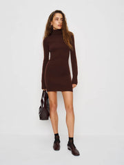Helly Cashmere Turtleneck Dress - Mahogany