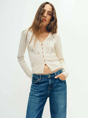Lowen Regenerative Wool Embroidered Cardigan - Arctic