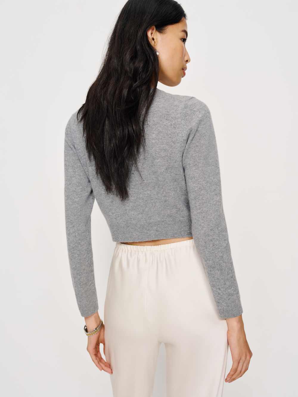 Gracie Cashmere Crew Cardigan - Floral Embroidery