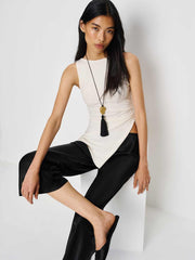 Gale Satin Mid Rise Capri Pant - Black