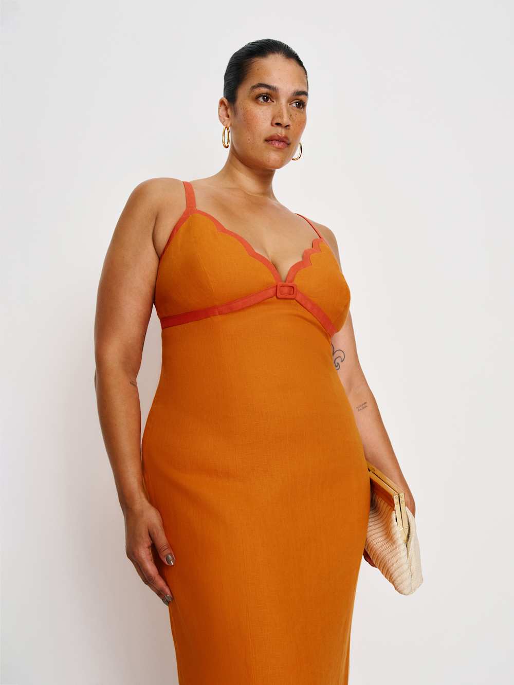 Sara Linen Dress Es - Nectarine
