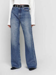 Cary High Rise Slouchy Wide Leg Short Jeans - Chesapeake Studded