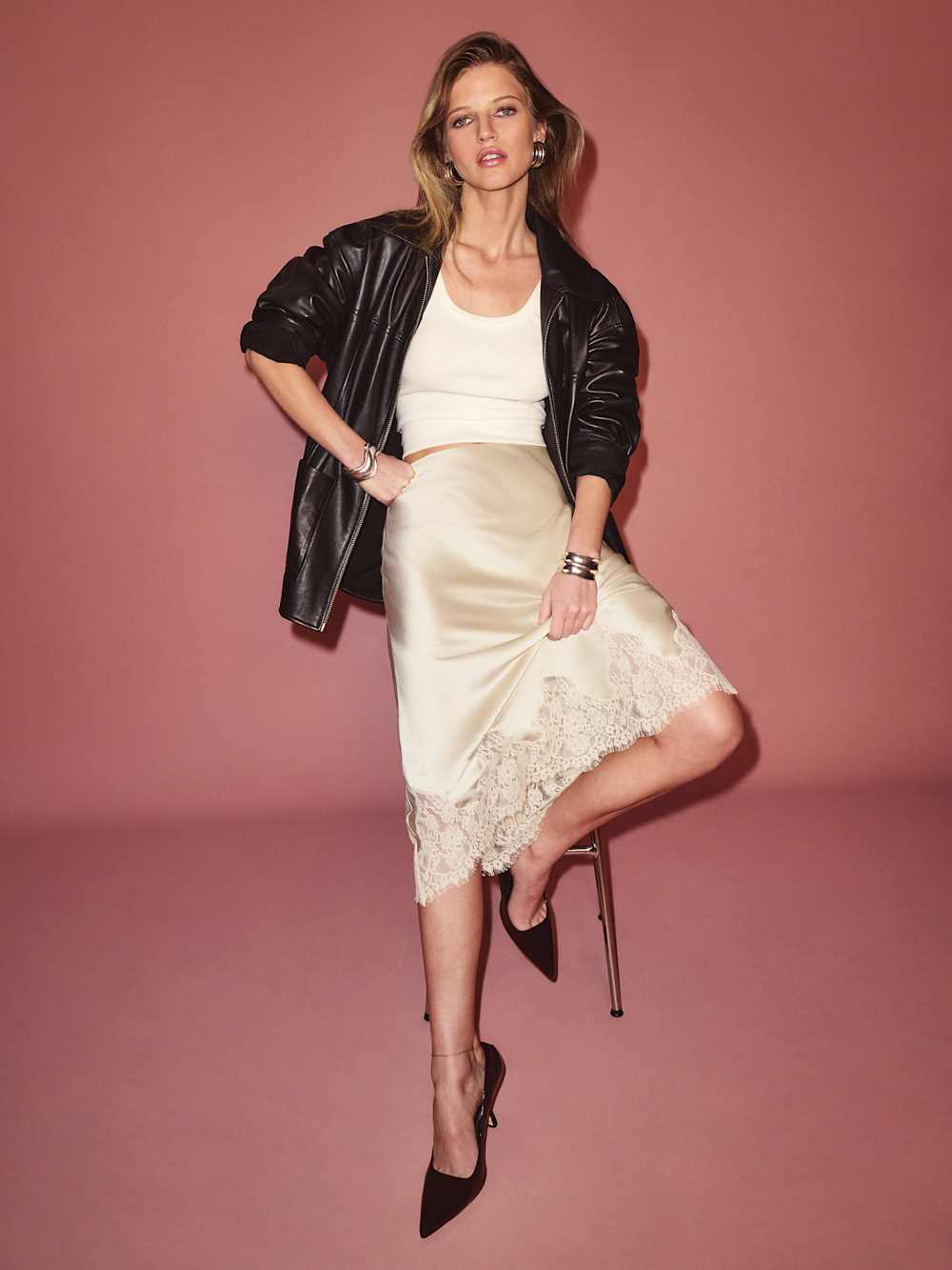 Petites Carolina Silk Skirt - Almond