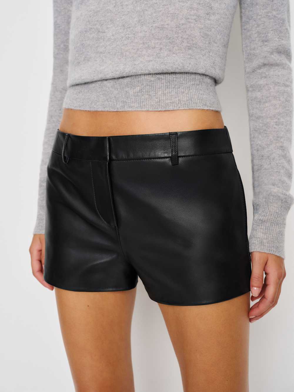 Veda Taylor Low Rise Leather Micro Short - Black