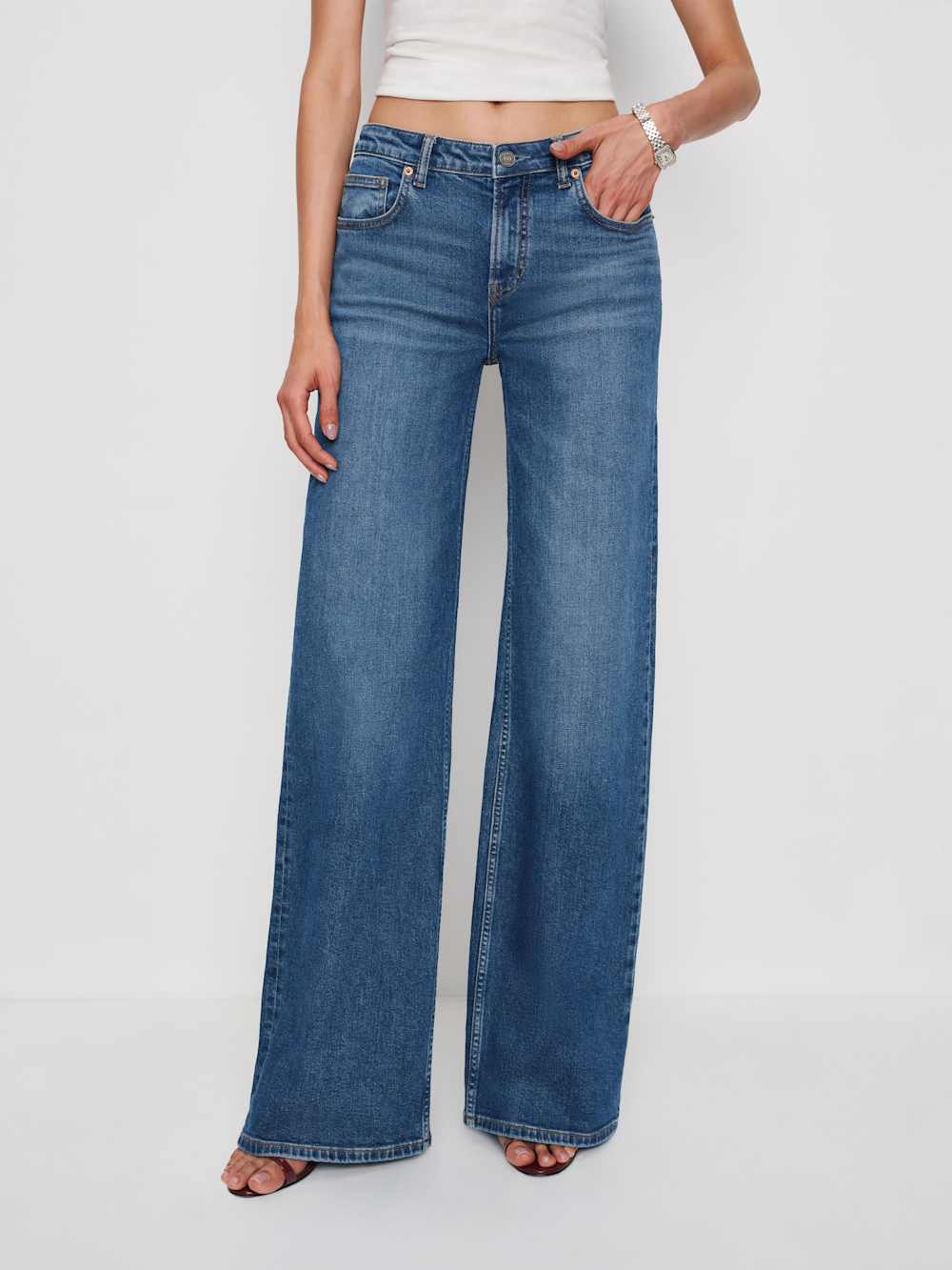Greta Super Stretch Low Rise Wide Leg Long Jeans - Willamette