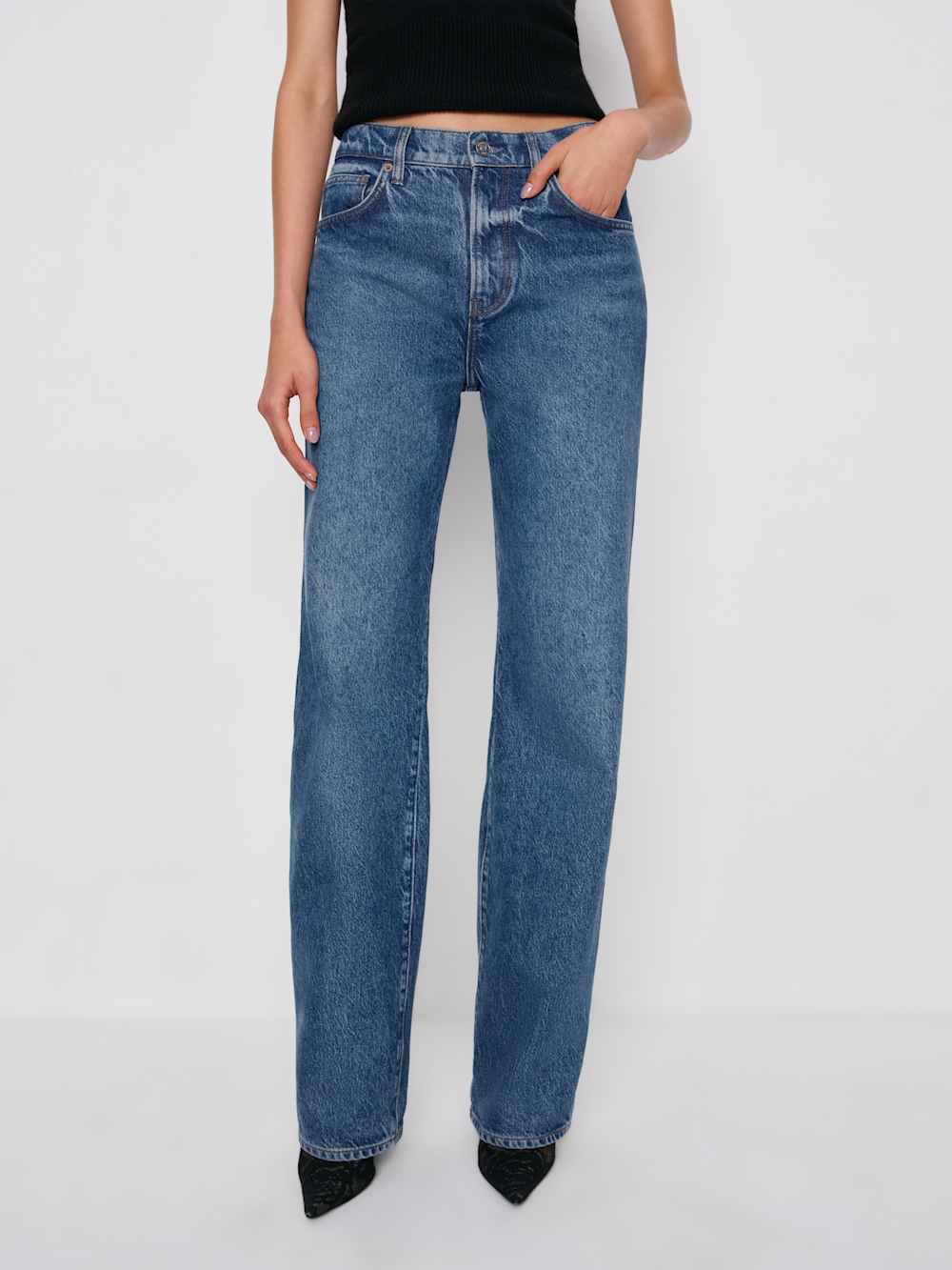 Val 90s Mid Rise Straight Long Jeans - Pelican