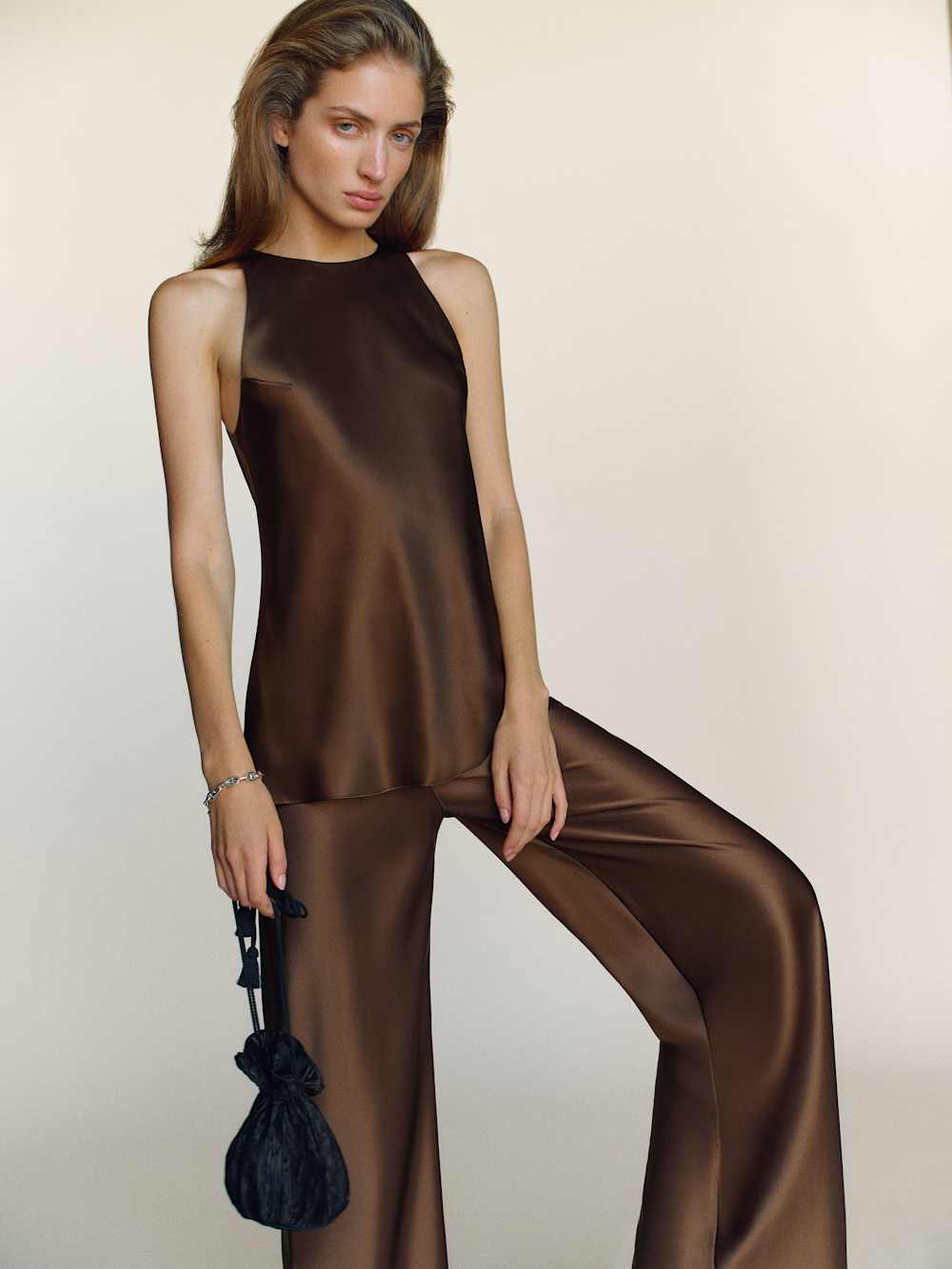 Saskia Silk Top - Pinecone